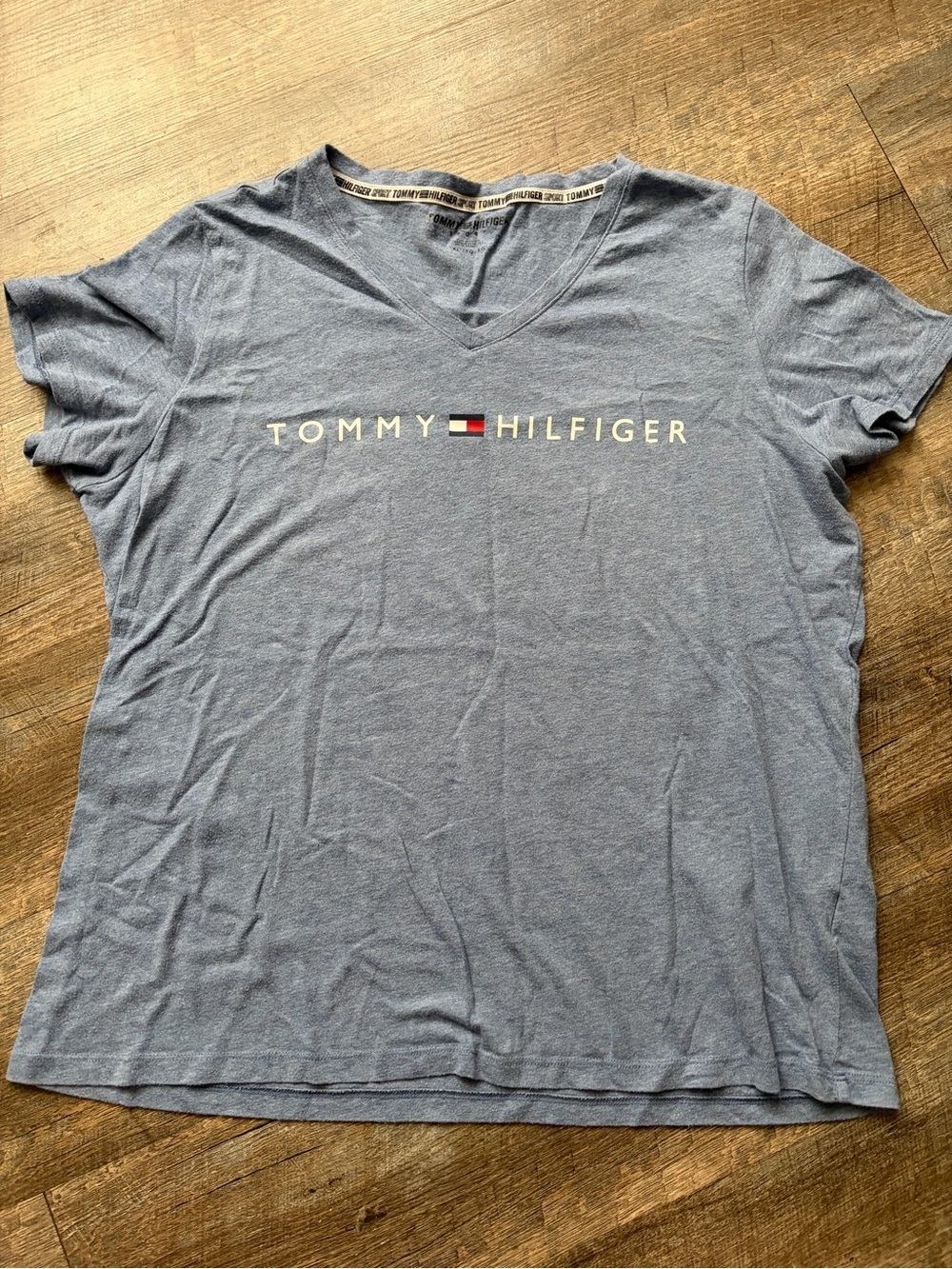Tommy Hilfiger Women's Heather Blue V-Neck Logo Tee